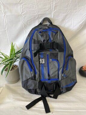 NEW FUL Backpack Gray Blue Tech Travel School Laptop Bag Audio Port 20x16